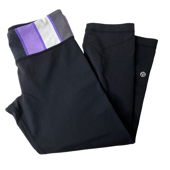 Lululemon Athletica Wunder Unders Pique Waistband Purple Stripe Cropped Size 6 - Picture 2 of 4